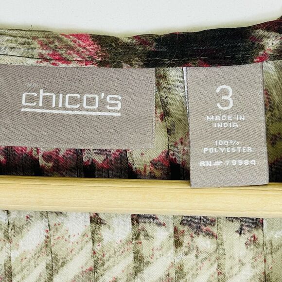 Chico's Brown Red Brush Stroke Sheer Chiffon Top‎ Shirt Blouse Womens 3 XL 16 - Picture 6 of 6